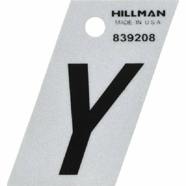 Hillman Letter, Character: Y, 1-1/2 in H Character, Black Character, Silver Background, Mylar 839208